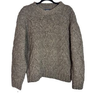 Ray Wear Men's 100% Wool Gray Brown Cable Knit Crewneck Large Sweater